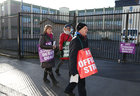 Teachers during the ASTI one day strike outside St Joseph's College at Nuns Island yesterday