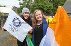 Fiona Quirke and Mary Byrne, who were both oarswomen with Coláiste Iognáid Rowing Club, at Barna to celebrate bronze medal winner Aifric Keogh’s homecoming on Monday.