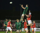 Connacht v Munster United Rugby Championship game at the Sortsground.<br />
Connacht’s Oisín Dowling and Munster’s Finn Wycherley