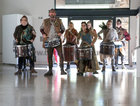 Members of the Macnas Drumming Ensemble performing at the opening of the Galway Theatre Festival in the O'Donoghue Centre for Drama, Theatre and Performance at NUI Galway.
