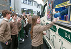 Zyva Pierce Martin, Rang 5, getting her ice cream at Scoil Fhursa which reopened on Monday.