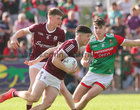 Galway v Mayo All-Ireland minor football final in Hyde Park, Roscommon.<br />
Galway’s Shane McGlinchey and Cillian Trayers and Mayo’s Jack Keane