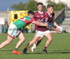 Galway v Mayo All-Ireland minor football final in Hyde Park, Roscommon.<br />
Galway’s Owen Morgan and Éanna Monaghan and Mayo’s Cathal Keaveney
