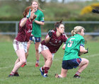 Galway v Westmeath LIDL Ladies National Football League Division 1 Round 3 game at Clonberne.<br />
Galway's Fabienne Cooney and Sarah Lynch (left) and Westmeath's Fiona Coyle