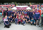 The Galway 2022 All-Ireland minor football champions with young supporters at the reception for the Galway senior football and minor All-Ireland football teams at Pearse Stadium on Monday evening.
