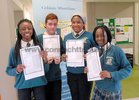 <br />
Grace Akintunde, Dylan Watters, Anthonia Loye, EllberteKiki,  after they received their junior Cert Exam Results at Colaiste Mhuirlinne Doughiska. 