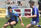 <br />
Salthill-Knocknacarra's, Alan Kerins,<br />
and<br />
St. Michaels, Keillan Clancy,<br />
during the Senior Football Championship at Pearse Stadium.