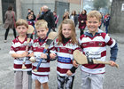 Rahoon Newcastle Hurling Club members Cian Vaux, Conor and Ella kean and Eoin O'Connor at the homecoming for the minor and senior hurling teams at the Pearse Stadium.