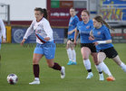 Mervue United v Athenry FC Galway Football Association Women's Premier Cup Final at Eamonn Deacy Park.<br />
Róisin Jacob, Mervue United and Ruby Mullen and Leah Crotty, Athenry FC<br />
