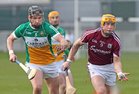 Galway v Offaly Allianz Hurling League Division 1B game at O'Connor Park, Tullamore.<br />
Galway's Davey Glennon and Offaly's Aidan Treacy