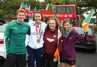 Aifric Keogh pictured on her homecoming celebrations with former rowing colleagues Adam Caulfield and Eavan Collins, Colaiste Iognaid Rowing Club, and Cliona Hurst, NUI Galway Boat Club.
