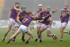 Galway v Wexford Round two of the Allianz Dvivision 1B hurling league at the Pearse Stadium.<br />
Galway's David Burke and Wexford's Diarmuid O'Keeffe, Simon Donohoe and Matthew O'Hanlon