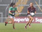 Galway v Mayo 2019 TG4 Connacht Ladies Senior Football Final replay at the LIT Gaelic Grounds, Limerick.<br />
Olivia Divilly, Galway, and Niamh Kelly, Mayo