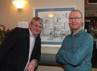 Artist Maurice Walsh (right) at the opening of his exhibition at the Town Hall Theatre, with Padraic Breathnach, Managing Director of the Galway Arts Centre, who opened the exhibition, and Johnny Walsh of Express Frames who ramed the exhibition.