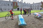 Some of the display of twenty one painted currach sculptures displayed in the Quadrangle at NUI Galway for Culture Night. The exhibition was hosted on the NUI Galway campus showcasing works by various artists. 