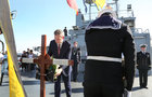 Sean Kyne TD, Minister of State at the Department of Rural and Community Development, places a wreath on board the LE William Butler Yeats during the commemorative ceremony in memory of those lost at sea. The ceremony was held during SeaFest 2018 at Galway Harbour last weekend.