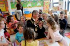 <br />
Cllr Frank Fahy, on his last day as mayor chats with children during a visit to Scoil Bride National School, Menlo. <br />

