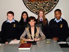 Cllr Hildegrde Naughton, Mayor of Galway with school children Ben Lavelle, St Patrick's; Rosan Boran, Scoil Rois; Livenyn, Murphy, Scoil Rois and Peter Don Pedro, St. Patrick's, at the launch of Know your Council, at City Hall. 