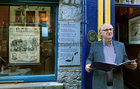 Gerard Hanberry speaking at the unveiling of a plaque of his poem The "Kasbah" on Quay Street in conjunction with the Cuirt International Festival of Literature. 