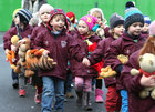 Children from Naionra Iognaid at Scoil Iognaid visiting the Teddy Bear Hospital with their furry friends at NUI Galway.
