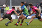 Connacht vs Brive European Rugby Challenge Cup Round 4 game at the Sportsground.<br />
Connacht's Bundee Aki and Brive's Arnaud Mignardi and Benjamin Petre