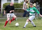 Darren Hession, Cookes Thatch Bar (left) and Shane O'Flaherty, West United, in action during the quarter finals of the Shantalla 5 A-Sides at the weekend