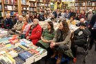 Some of the attendance at the launch of Rita Ann Higgins’ book of essays and poems, ‘Our Killer City: isms, chisms, chasms and schisms’, in Charlie Byrne’s Bookshop.
