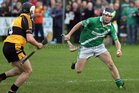 <br />
Moycullen's, Christopher Hurney,<br />
and<br />
Four Roads, Daren Fallon,<br />
during the Connacht Intermediate Club Hurling Championship Final at Athleague.