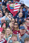 Supporters as Galway score another point against Roscommon during the Connacht Senior Football Championship Final at Pearse Stadium last Sunday.<br />
