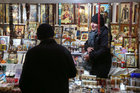 A religious goods stall outside Galway Cathedral after the annual Solemn Novena on Monday evening.