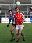 <br />
Salthill-Knocknacarra's, Stephen O'Reilly,<br />
and<br />
Tuam Stars, Darragh O'Rourke,<br />
during the Senior Football Championship semi-final<br />
at Pearse Stadium.<br />
