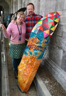 Visual artists Jennifer Cunningham and Tim Acheson with Jennifer’s exhibit, one of the 21 currach sculptures displayed in the Quadrangle at NUI Galway for Culture Night. The exhibition of the bespoke painted currachs, commissioned to celebrate 21 years of Árus Éanna, the Inis Óirr Arts Centre on The Aran Islands, was hosted by NUI Galway.