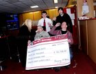 <br />
Maria Maguire, of Bar One Racing Prospect Hill, preaents a cheque to John Conneely and James Laffey, of Bohermore Boys of nine who had a acculmultive bet at Bar One Racing Prospect Hill. Also in the picture are Sean Nihill and Davin Hoey. 