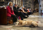 Marian Maloney of Knocknacarra with her new guide dog Leon during the annual Solemn Novena to Our Lady of Perpetual Help at Galway Cathedral.