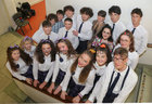 The main cast members in the Coláiste Iognáid production of Back to the 80’s before going on stage.