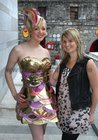 Fashion Industry Practice students Nicola Egan and Emily O'Regan at the opening and exhibition of the GTI Fashion Fiesta at the Galway City Museum. Nicola is modelling Emily's design.