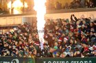 Connacht and Ulster supporters look on as their teams run on to the pitch before the start of the Guinness PRO14 game at the Sportsground last Saturday evening.
