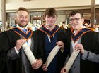 Leo Courtney, Dangan, David Murray, Ballybane and Emils Zarins, Doughiska, after they were conferred with the degree of B. E., Honours, in Mechanical Engineering at the GMIT conferring ceremonies in the Galmont Hotel.