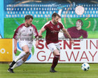 NUI Galway v Renmore AFC Joe Ryan Cup final at Eamonn Deacy Park.<br />
Rob Mangan, Renmore AFC and Sean Gibbons, NUI Galway
