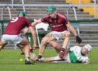 Castlegar v Clarenbridge Senior Hurling Championship at Kenny Park, Athenry.<br />
Gavin Lee (9) and Mikey Fallon, Clarenbridge and Jack Coyne, Castlegar 