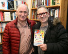 Poet, writer and musician Gerry Hanberry and Leo Moran of The Saw Doctors at the launch of Rita Ann Higgins’ book of essays and poems, ‘Our Killer City: isms, chisms, chasms and schisms’, in Charlie Byrne’s Bookshop. 