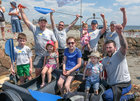 The Door Motion, Tuam, crew who were the winners of the first Salthill Village Raft Race in aid of Galway RNLI Lifeboat. Back row, from left: Declan Cosgrove, Isabel and Kenneth Scanlon and Alan Walsh,<br />
Front Row: Caoimhin, Jimmy  and Meabh Wynne, Kyri Ruane, Darren Cosgrove and Barry Ruane.