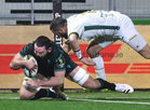 Connacht v Montauban EPCR Challenge Cup game at Dexcom Stadium.<br />
Connacht's Paul Boyle scoring Connacht's first try. <br />
Jerome Bosviel, Montauban<br />
<br />
