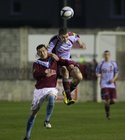 Mervue United v S D Galway Airtricity League First Division game at Terryland Park.<br />
Mervue United's Gary Kelly and Enda Curran, S D Galway