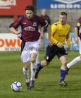 Galway United v St. Patrick's Athletic Premier Division game at Terryland Park.<br />
Galway United's Shaun Maher and Daryl Kavanagh, St. Patrick's Athletic