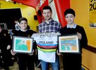<br />
Para Olympic Gold medal winner  Eoghan Clifford  presents a Jersey from Rio to Eoin Killeen  and Cillian Mc Garry who presented paintings from the schools art Exhibition Para Olympic Gold  Eoghan Clifford,  during his visit to the school. 