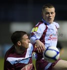 Mervue United v S D Galway Airtricity League First Division game at Terryland Park.<br />
Mervue United's Jason Molloy and S D Galway's Michael Harty