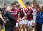 Galway v Kilkenny Leinster Senior Hurling Championship final replay at Semple Stadium, Thurles.<br />
President Michael D Higgins is introduced to the Galway team by David Burke, captain, before the start of the game.