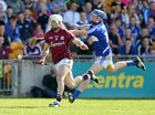 Galway v Laois Leinster Senior Hurling Championship semi final at O'Connor Park, Tullamore.<br />
Galway's Andrew Smithe and Stephan Maher, Laois