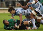 Connacht v Cardiff Blues RaboDirect Pro12  game at the Sportsground.<br />
Connacht's George Naoupu and Josh Navidi, Cardiff Blues